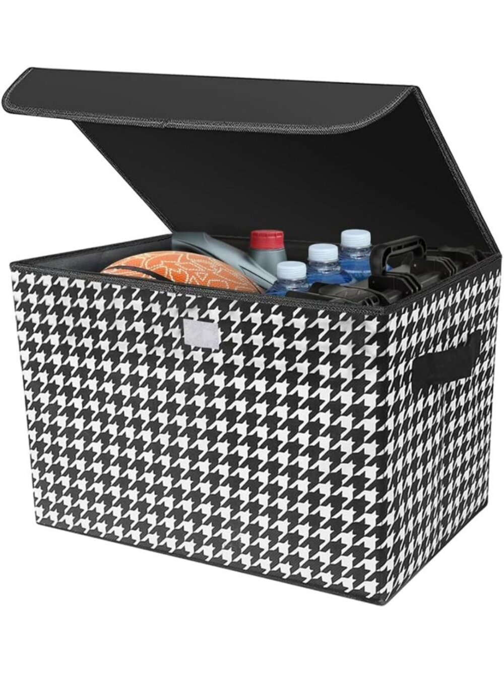 Large Capacity Houndstooth Car Cargo Trunk Organizer with Lid & Handles